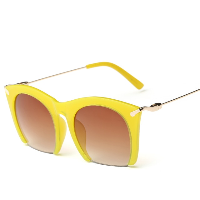 KEHU Brand half rim Sunglasses CAT EYE Sun shades lenses Half frame goggles Women Tinted Sun wear Black Party sunglass Metal