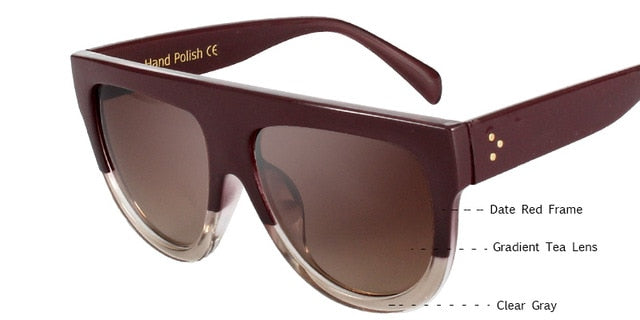 KEHU Woman Flat Top Oversized Sun Glasses Cat Eye Sunglasses Brand Designer De Sol K9250
